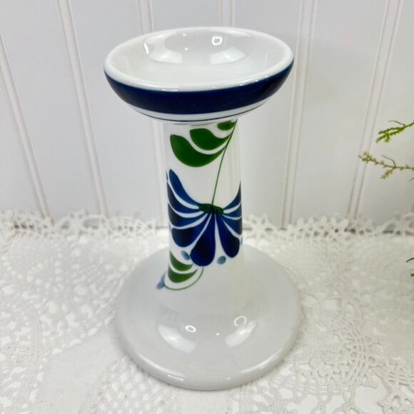 Dansk Sage Song Collection Porcelain Candle Holder 6.75" White Blue Floral - Picture 4 of 7